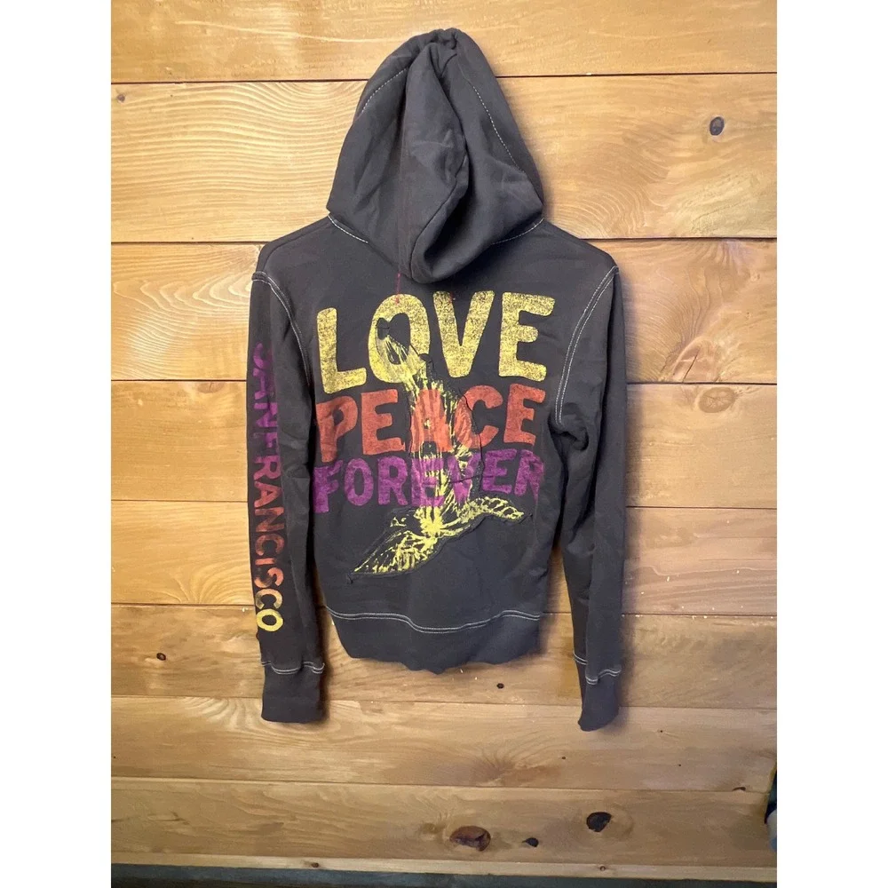 Gap Brown San Francisco Love Peace Forever Graphic Full Zip Hoodie Grunge Y2K - Picture 3 of 10